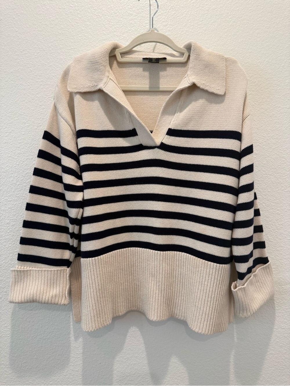 House of Harlow sweater ivory black stripe 100% cotton natural fiber size L